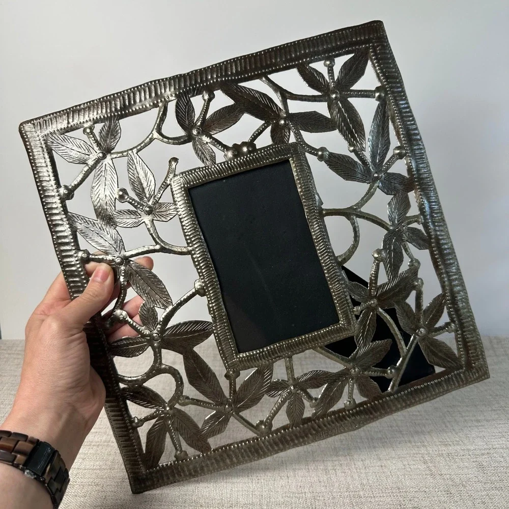 Heart of Haiti Macy's 4x6 Floral Metal Picture Frame Haitian Folk Art Signed